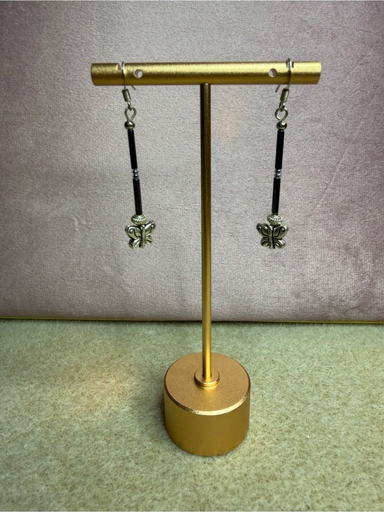 Handmade Jewelry - Hematite and Silver Butterfly Drop Earrings-  Handmade